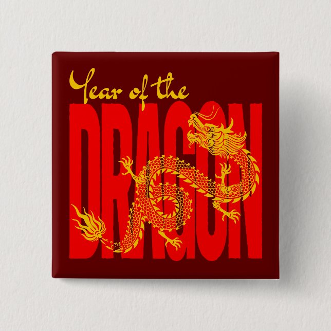 Year of the Dragon Red Gold 15 Cm Square Badge (Front)