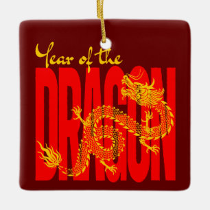 Year of the Dragon Red Gold Ceramic Ornament