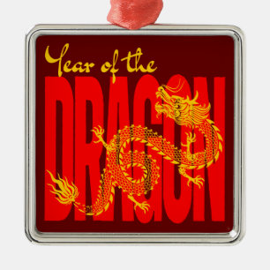 Year of the Dragon Red Gold Metal Ornament
