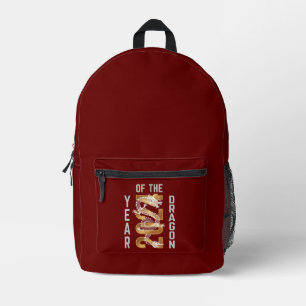 Year of the Dragon Year 2024 White Grey Gold Printed Backpack