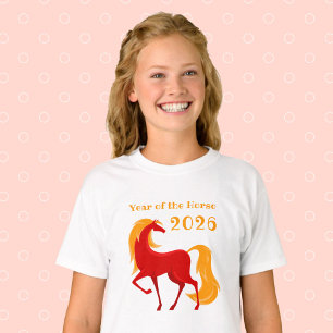 Year of the Fire Horse 2026 Chinese Zodiac Girl's T-Shirt