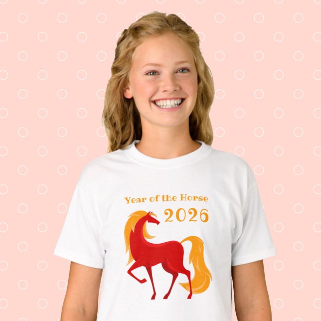 Year of the Fire Horse 2026 Chinese Zodiac Girl's T-Shirt (Creator Uploaded)