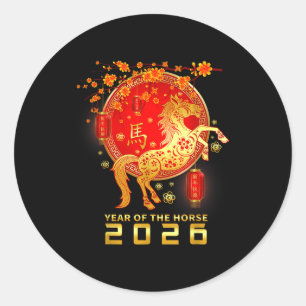 Year Of The Fire Horse Chinese New Year 2026 Zodia Classic Round Sticker
