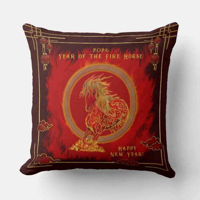 Year of the Fire Horse , Happy Lunar New Year Cushion (Front)