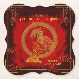 Year of the Fire Horse , Happy Lunar New Year Paper Coaster