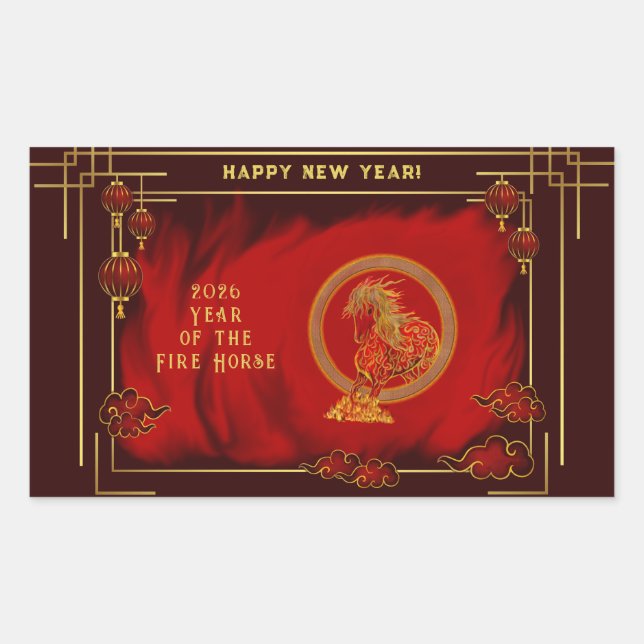 Year of the Fire Horse , Happy Lunar New Year Rectangular Sticker (Front)