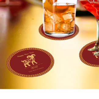 Year of the Goat Lunar New Year 2027 Round Paper Coaster