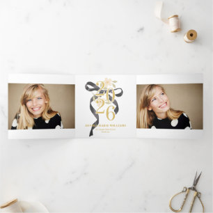 Year of the Graduate Ribbon Bow Multi Photo Tri-Fold Announcement