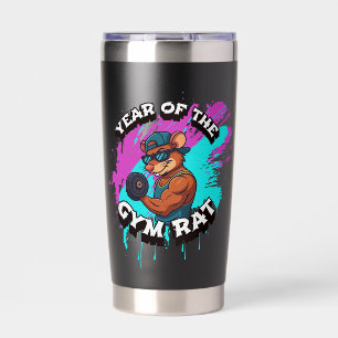 Year of the Gym Rat Funny Workout Cartoon Design Insulated Tumbler