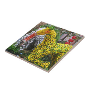 Year of the Horse   春節馬 ... Chinese Flower Topiary Ceramic Tile