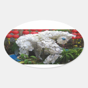 Year of the Horse   春節馬 ... Chinese Flower Topiary Oval Sticker