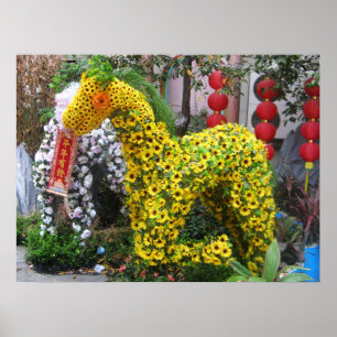 Year of the Horse   春節馬 ... Chinese Flower Topiary Poster