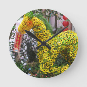 Year of the Horse   春節馬 ... Chinese Flower Topiary Round Clock