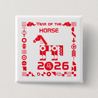 Year of the Horse 2026 15 Cm Square Badge