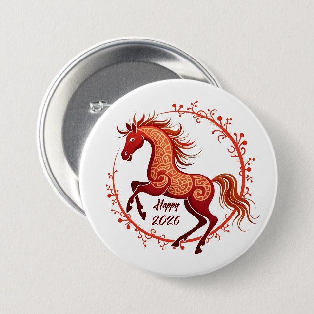 Year of the Horse 2026 7.5 Cm Round Badge (Front & Back)