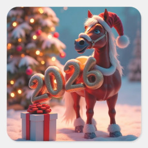 Year of the Horse 2026 Business Card Square Sticker