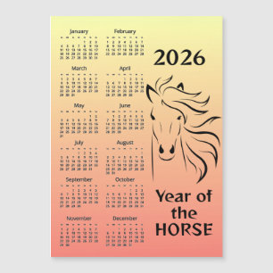 Year of the Horse 2026 Calendar Magnetic Card