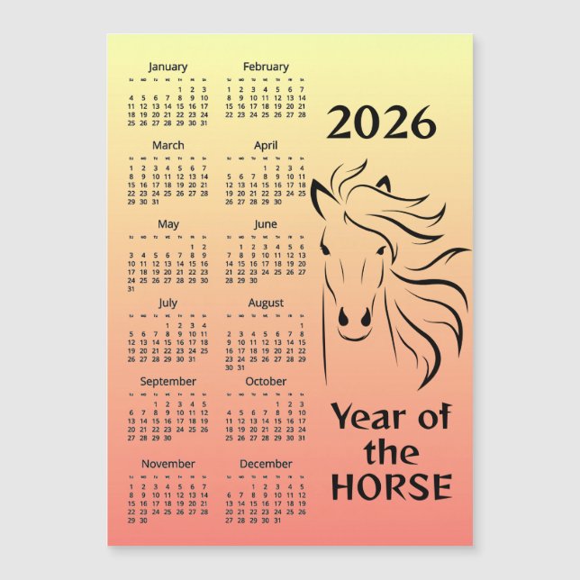 Year of the Horse 2026 Calendar Magnetic Card (Front)
