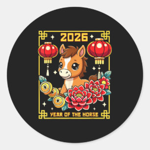 Year Of The Horse 2026 Chinese New Year Brown Ny Z Classic Round Sticker
