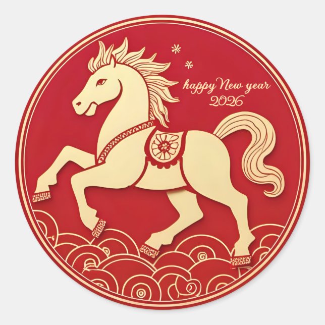 Year of the Horse 2026 Chinese New Year  Classic Round Sticker (Front)