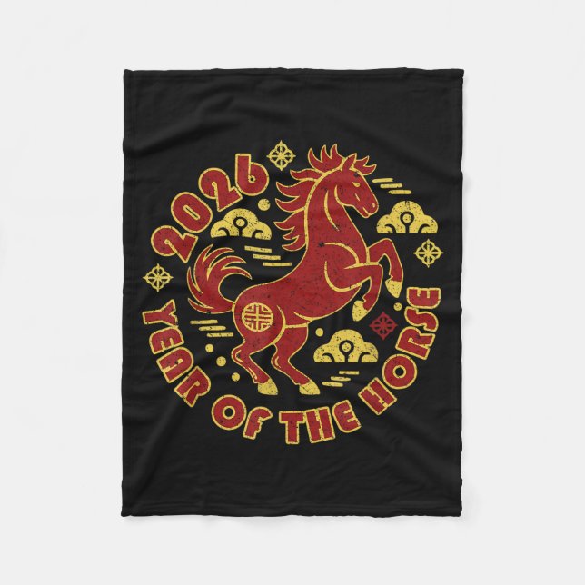 Year Of The Horse 2026 Chinese New Year Horse Lant Fleece Blanket (Front)