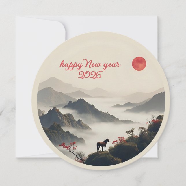 Year of the Horse 2026 Chinese New Year Mountain  Card (Front)