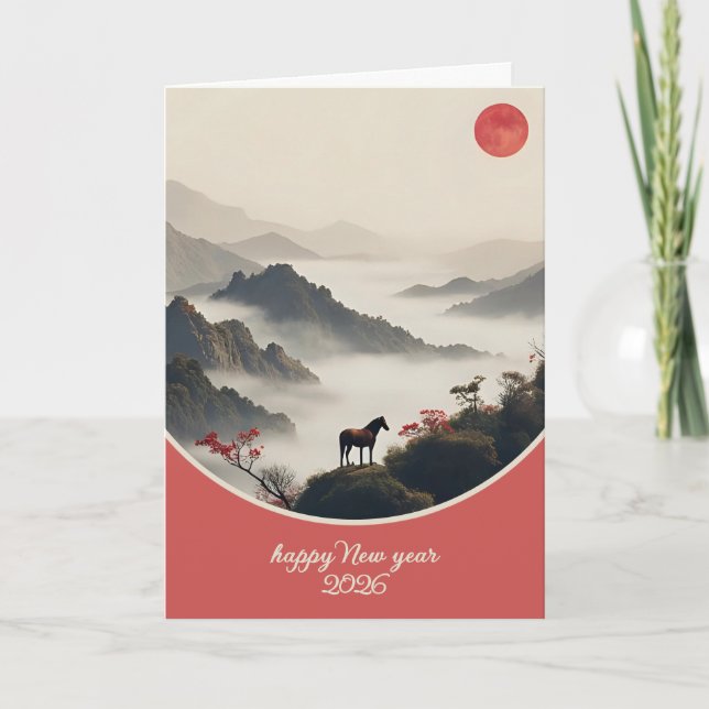 Year of the Horse 2026 Chinese New Year Mountain  Holiday Card (Front)