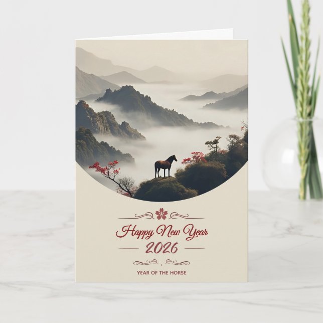 Year of the Horse 2026 Chinese New Year Mountain  Holiday Card (Front)
