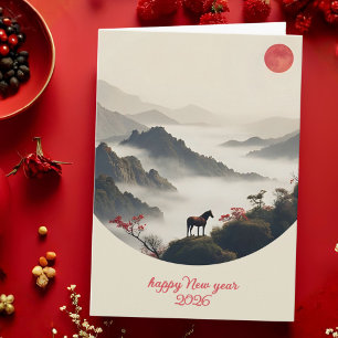 Year of the Horse 2026 Chinese New Year Mountain  Holiday Card