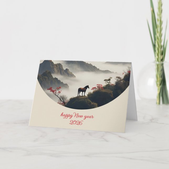 Year of the Horse 2026 Chinese New Year Mountain  Holiday Card (Front)