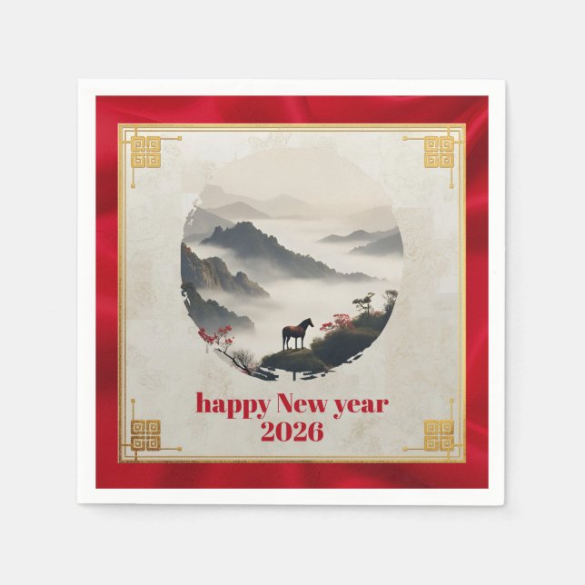 Year of the Horse 2026 Chinese New Year Mountain  Napkin (Front)