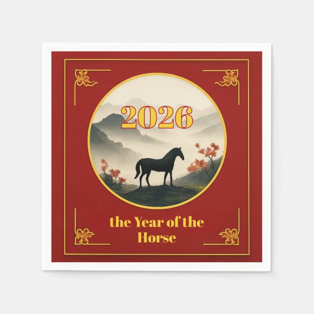 Year of the Horse 2026 Chinese New Year Mountain  Napkin (Front)
