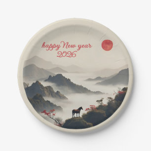Year of the Horse 2026 Chinese New Year Mountain  Paper Plate