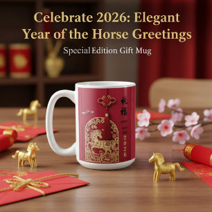 Year of the Horse 2026 Chinese New Year Red Gold  Coffee Mug