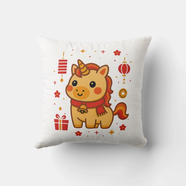 Year of the Horse 2026 - Red Lanterns and Blossoms Cushion (Back)