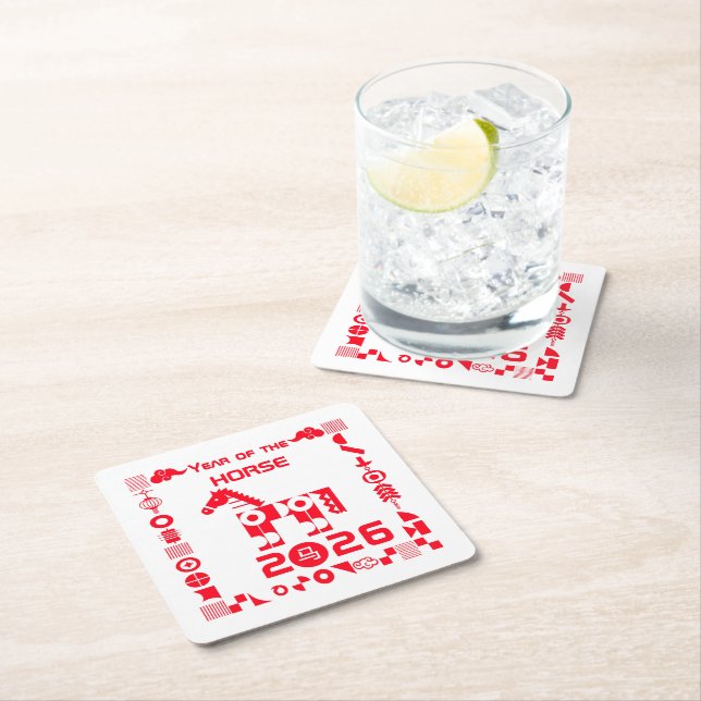 Year of the Horse 2026 Square Paper Coaster (Insitu)