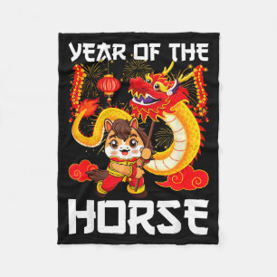 Year Of The Horse Chinese Dragon Dance Lunar New Y Fleece Blanket