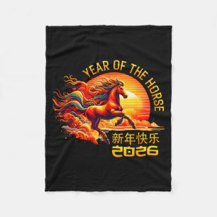 Year Of The Horse Chinese Lunar New Year 2026 Fire Fleece Blanket