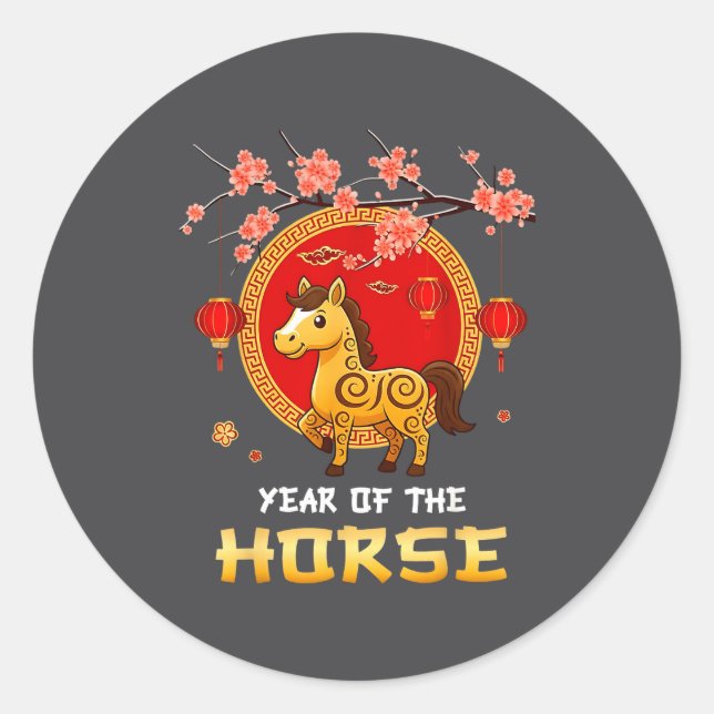Year Of The Horse Chinese Zodiac Cute Ny Lanterns  Classic Round Sticker (Front)