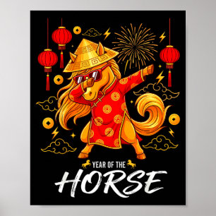 Year Of The Horse Dabbing Zodiac Horse Chinese New Poster
