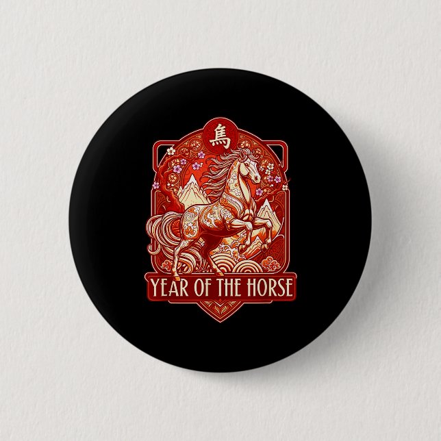 Year Of The Horse Lunar Chinese New Year Zodiac  6 Cm Round Badge (Front)