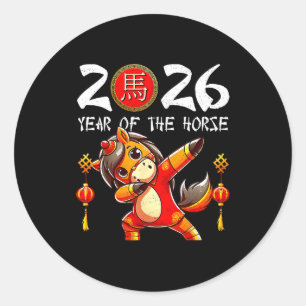 Year Of The Horse Lunar New Year Funny Dabbing Hor Classic Round Sticker