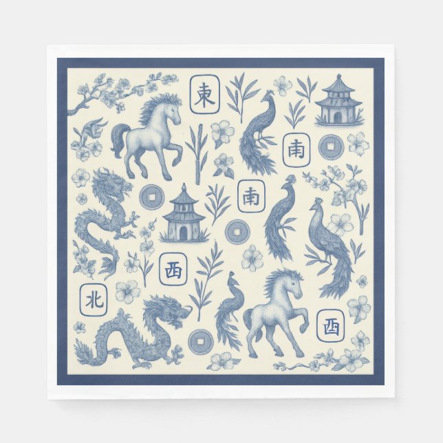 Year of the Horse Mahjong Toile Napkins (Front)