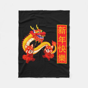 Year Of The Horse Panda Dragon Dance Chinese New Y Fleece Blanket