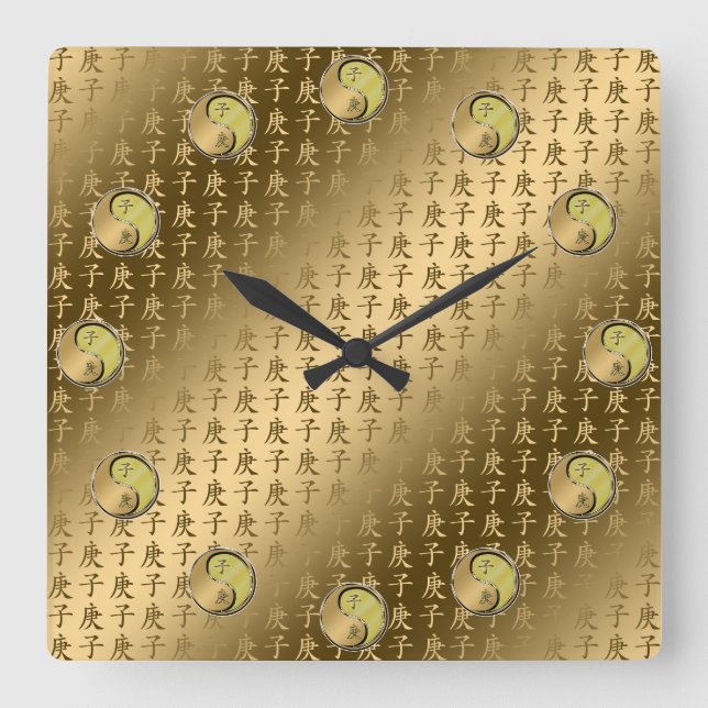 Year of the Metal Rat Square Wall Clock (Front)