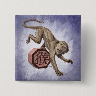 Year of the Monkey Chinese Zodiac Art 15 Cm Square Badge