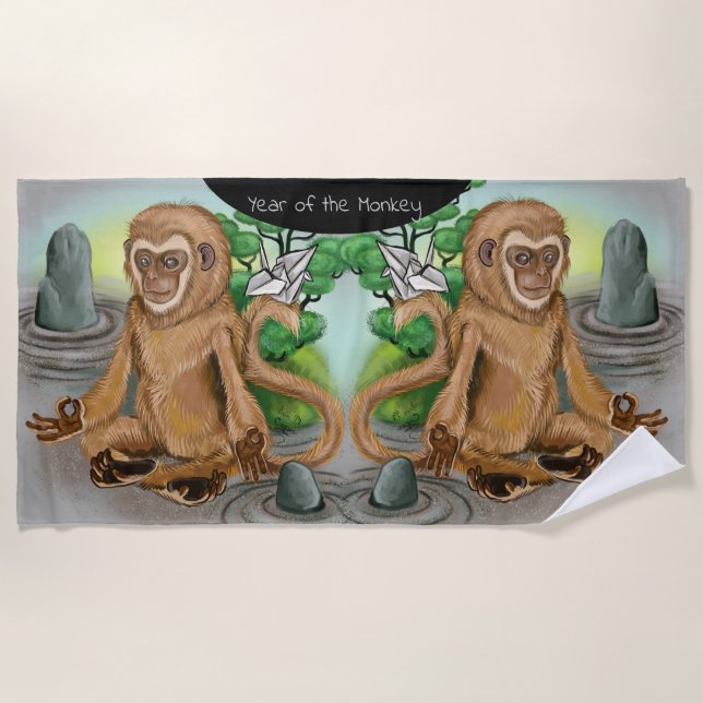 Year of the Monkey Chinese Zodiac Beach Towel (Front)