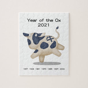 Year of the Ox 2021 Cute Zodiac Animal Keepsake Jigsaw Puzzle
