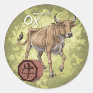 Year of the Ox Chinese Zodiac Art Classic Round Sticker