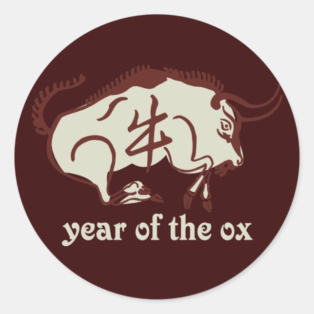 year of the ox classic round sticker (Front)